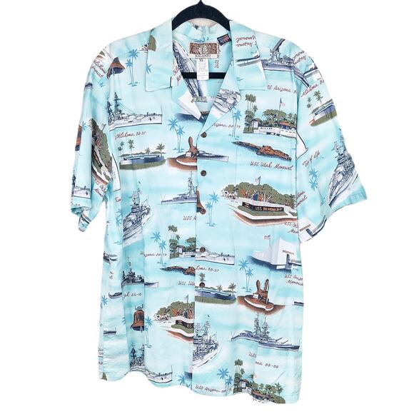 Kalaheo Hawaiian Shirt XL Size Men's USS Arizona Oklahoma Memorial Button Up - Picture 1 of 10